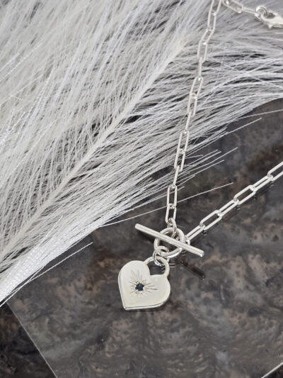 Sapphire Heart Fob Necklace - Image 3