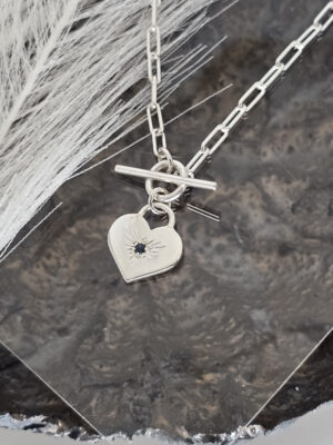 Sapphire Heart Fob Necklace