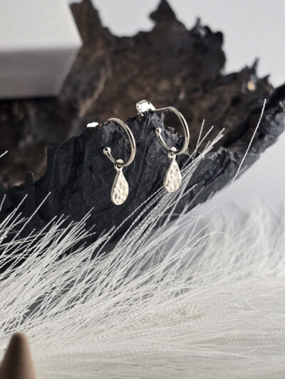 Hammered Teardrop Hoop Earrings - Image 3